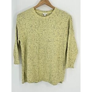J Jill Womens Sweater Medium Yellow Marbled 3/4 Sleeve Round Neck  Pullover
